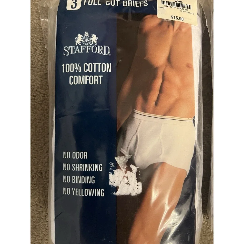 Stafford JC Penney Vintage Men's Size 44 White Full Cut Briefs Underwear 2 Pk I2